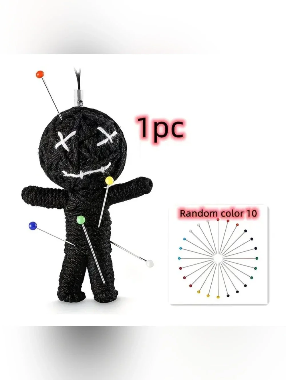 Handcrafted Yellow, Black Or Purple Voodoo Doll Toy with Pins